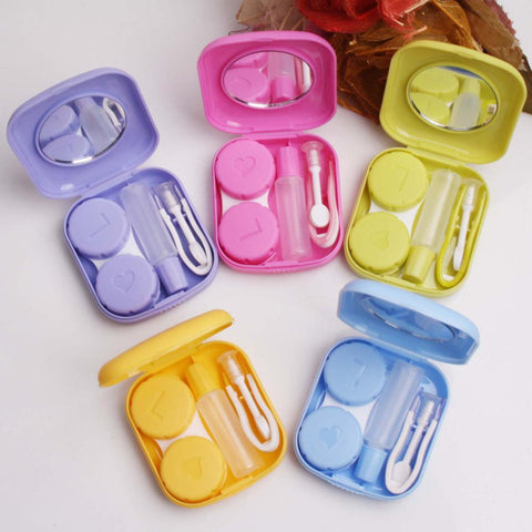 Pocket Travel Kit  All In One Contact Lenses Kit Pink Blue Purple Yellow Eye Contacts Box With Looking Glass