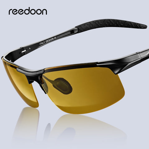 Reedoon Men Night Vision Glasses Polarized Anti-Glare Lens Aluminium Magnesium Frame Yellow Sunglasses Driving Goggles For Car