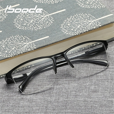 iboode Half Frame Reading Glasses Presbyopic Eyewear Male Female Far sight Glasses Ultra Light Black with strength +25 to +400
